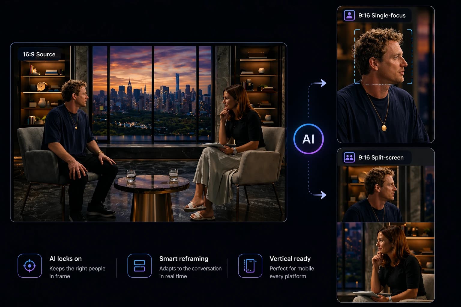 AI Reframe — smart face tracking for vertical video